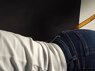 Made for foot fetish lovers, sexy bug bunny pose with tight blue jeans and balls massage with feets