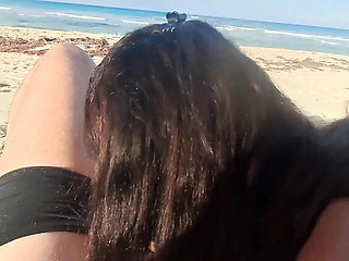 MILF Sucks Cock and Swallows on the Beach &ndash; POV
