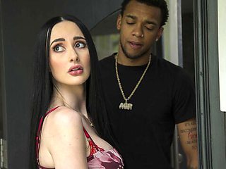 Busty brunette Violet Voss is enjoying interracial penetration so much