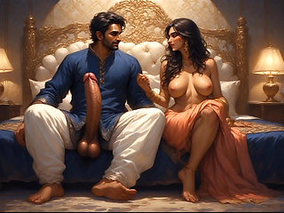 indian coupleShares bed with StepMom while his StepSister hides under the bed