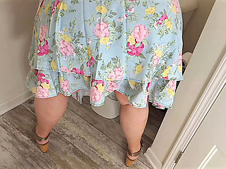 BBW Maid No Panties Office Bathroom Flash - Big Ass Mature Granny Almost Caught