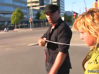 Blond Hair Lady Is Public Disgraced In Underwear