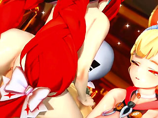 Zenless Zone Zero - FFM Yuzuha and Alice Swap Cock and Take Turns Riding - 3D Hentai Animations