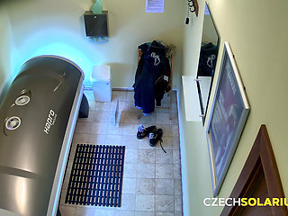Czech Solarium 119: Blonde Babe Strips Again in Solarium