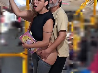 Young whore student gets fucked by an older guy right on the bus in public