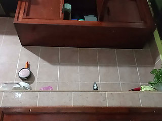 My mother-in-law in the kitchen shows transparent panty