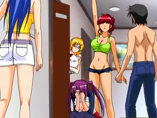Blondes with big boobs in a steamy anime threesome on the bed