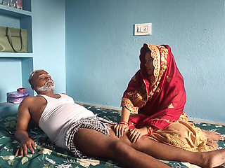 Old man affair with daughter-in -law, when his son was not at home, cum in mouth