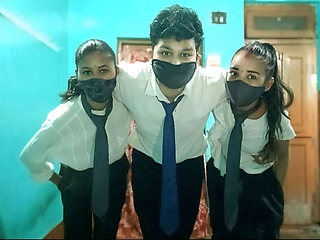 Desi School Girls Threesome Fucking - Hot Monika & Horny Archana Hardcore Action