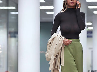 braless and see through outfit in public