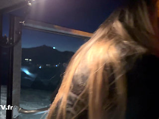 Nighttime ski slope threesome