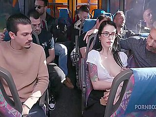 Librarian Gets Gangbanged Rough And Bukkaked On A Bus