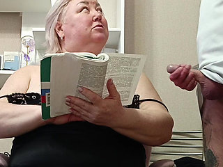jerking off a dick, fucking a neighbor in her mouth and cumming on her big tits