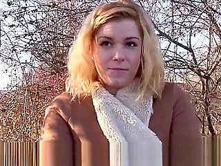 Blonde Czech amateur bangs outdoor