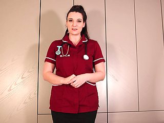 British babe in a nurse outfit strips down on camera